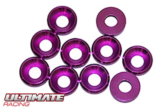 Ultimate Racing UR1511-P Washers - Conical - Aluminum - 4mm - Purple (10 pcs)