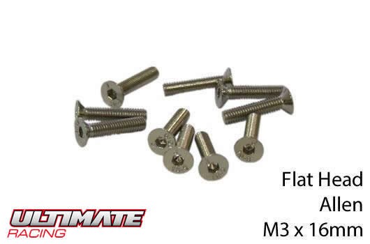 Ultimate Racing UR161316 Screws - Flat Head - Hex (Allen) - M3 x 16mm (10 pcs)
