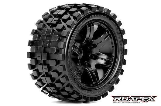 Roapex RXR2003-B0 Tires - 1:10 Stadium Truck - mounted - 0 offset - Black wheels - 12mm Hex - Rhythm