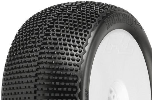 Pro-Line PRO9063233 Tires - 1:8 Buggy - mounted - VTR wheels White - 17mm Hex - Buck Shot 4.0&quot;