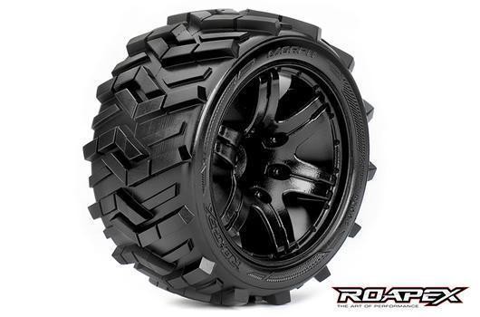 Roapex RXR2004-B0 Tires - 1:10 Stadium Truck - mounted - 0 offset - Black wheels - 12mm Hex - Morph