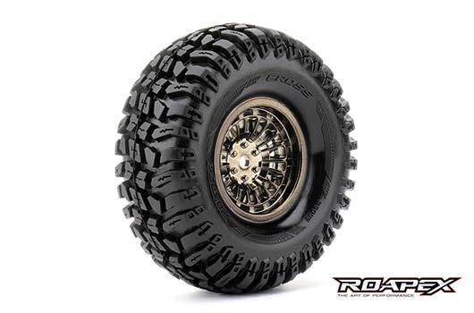 Roapex RXR6002-CB Tires - 1:10 Crawler - mounted - 1.9&quot; - Chrome Black wheels - 12mm Hex - Boos