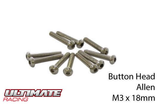 Ultimate Racing UR162318 Screws - Button Head - Hex (Allen) - M3 x 18mm (10 pcs)