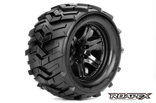 Roapex RXR3004-B0 Tires - 1:10 Monster Truck - mounted - 0 offset - Black wheels - 12mm Hex - Morph