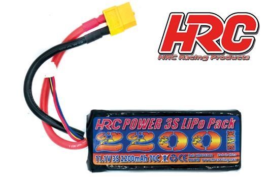 HRC Racing HRC06322X Battery - LiPo 3S - 11.1V 2200mAh 70C - No Case - XT60 - 90x35x26mm