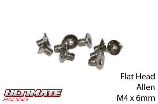 Ultimate Racing UR161406 Screws - Flat Head - Hex (Allen) - M4 x 6mm (10 pcs)