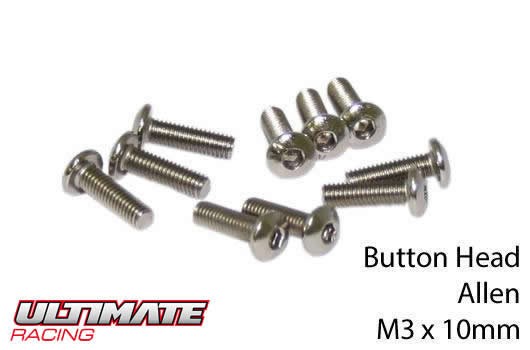 Ultimate Racing UR162310 Screws - Button Head - Hex (Allen) - M3 x 10mm (10 pcs)