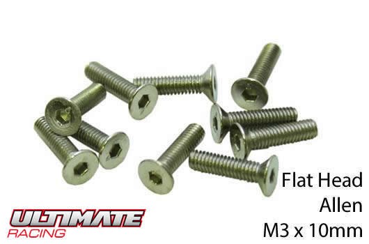Ultimate Racing UR161310 Screws - Flat Head - Hex (Allen) - M3 x 10mm (10 pcs)