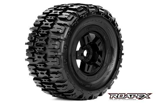 Roapex RXR4001-B Tires - 1:8 Monster Truck - mounted - Black wheels - 17mm Hex - Renegade (2 pcs)
