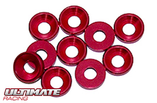 Ultimate Racing UR1501-R Washers - Conical - Aluminum - 3mm - Red (10 pcs)