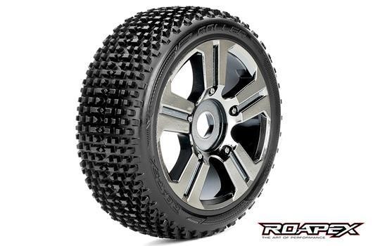 Roapex RXR5003-CB Tires - 1:8 Buggy - mounted - Chrome Black wheels - 17mm Hex - Roller (2 pcs)