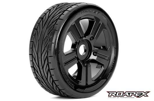Roapex RXR5001-B Tires - 1:8 Buggy - mounted - Black wheels - 17mm Hex - Trigger (2 pcs)