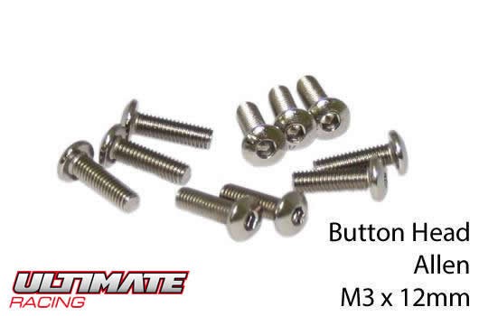 Ultimate Racing UR162312 Screws - Button Head - Hex (Allen) - M3 x 12mm (10 pcs)