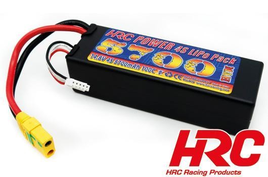 HRC Racing HRC04457X Battery - LiPo 4S - 14.8V 5700mAh 100C - Hard Case Slim - XT90 138x47x37mm