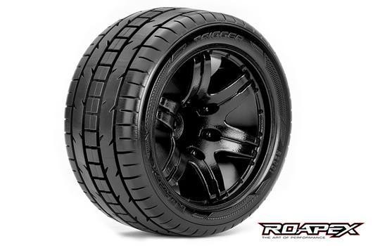 Roapex RXR2001-B2 Tires - 1:10 Stadium Truck - mounted - 1:2 offset - Black wheels - 12mm Hex - Trig