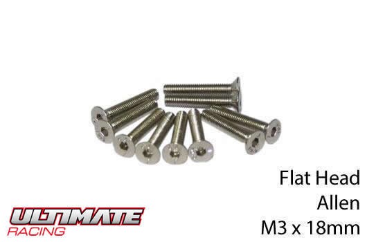 Ultimate Racing UR161318 Screws - Flat Head - Hex (Allen) - M3 x 18mm (10 pcs)