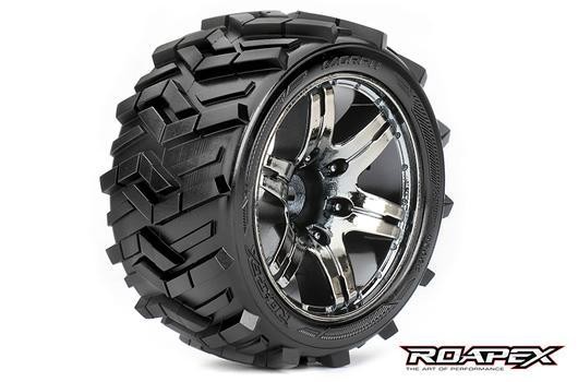 Roapex RXR2004-CB2 Tires - 1:10 Stadium Truck - mounted - 1:2 offset - Chrome Black wheels - 12mm He