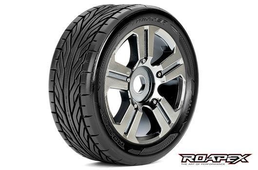 Roapex RXR5001-CB Tires - 1:8 Buggy - mounted - Chrome Black wheels - 17mm Hex - Trigger (2 pcs)