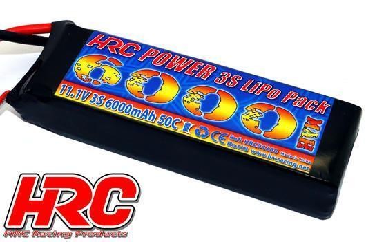 HRC Racing HRC04360X Battery - LiPo 3S - 11.1V 6000mAh 50C:100C - No Case - Slim - XT90AS 128x43x2