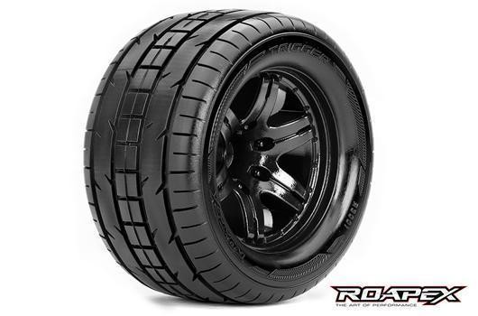Roapex RXR3001-B0 Tires - 1:10 Monster Truck - mounted - 0 offset - Black wheels - 12mm Hex - Trigge