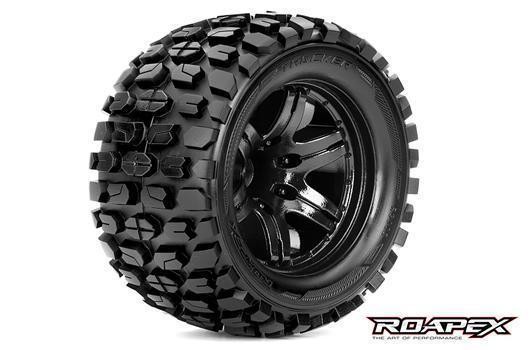 Roapex RXR3002-B0 Tires - 1:10 Monster Truck - mounted - 0 offset - Black wheels - 12mm Hex - Tracke