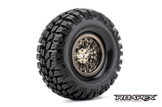 Roapex RXR6004-CB Tires - 1:10 Crawler - mounted - 1.9&quot; - Chrome Black wheels - 12mm Hex - Boos
