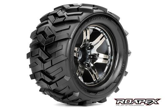 Roapex RXR3004-CB2 Tires - 1:10 Monster Truck - mounted - 1:2 offset - Chrome Black wheels - 12mm He