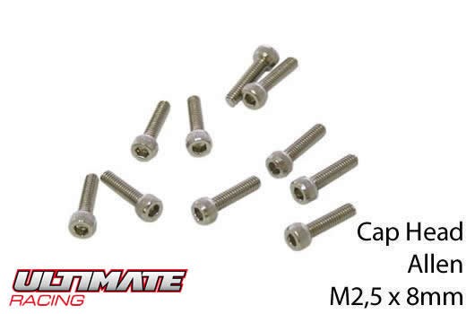 Ultimate Racing UR1632508 Screws - Cap Head - Hex (Allen) - M2.5 x 8mm (10 pcs)