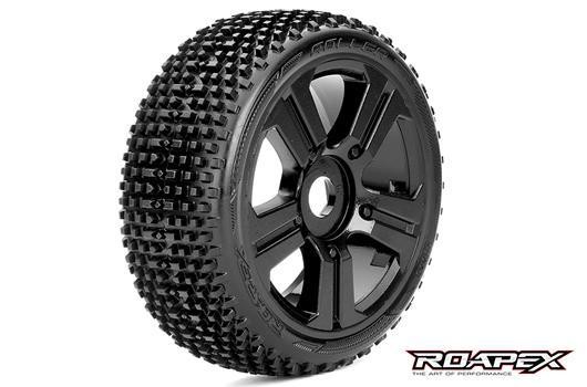 Roapex RXR5003-B Tires - 1:8 Buggy - mounted - Black wheels - 17mm Hex - Roller (2 pcs)