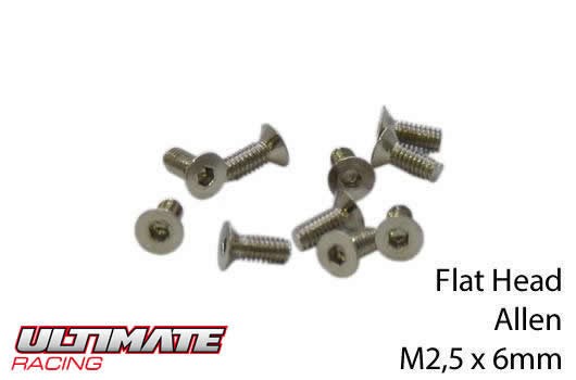 Ultimate Racing UR1612506 Screws - Flat Head - Hex (Allen) - M2.5 x 6mm (10 pcs)
