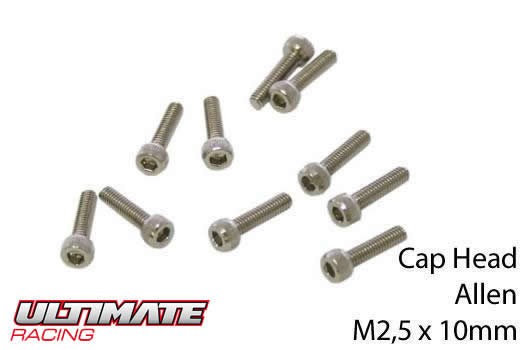 Ultimate Racing UR1632510 Screws - Cap Head - Hex (Allen) - M2.5 x 10mm (10 pcs)