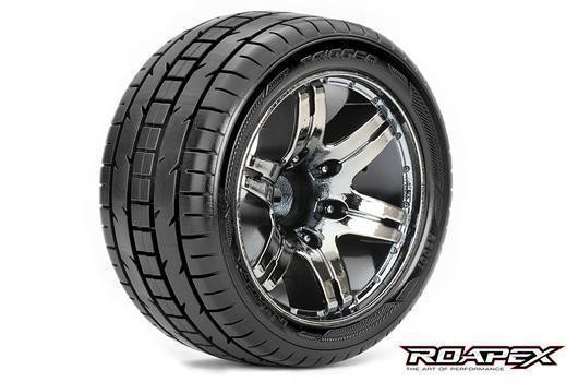Roapex RXR2001-CB0 Tires - 1:10 Stadium Truck - mounted - 0 offset - Chrome Black wheels - 12mm Hex