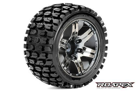 Roapex RXR2002-CB0 Tires - 1:10 Stadium Truck - mounted - 0 offset - Chrome Black wheels - 12mm Hex