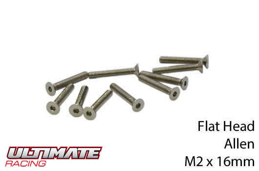 Ultimate Racing UR161216 Screws - Flat Head - Hex (Allen) - M2 x 16mm (10 pcs)