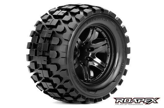 Roapex RXR3003-B0 Tires - 1:10 Monster Truck - mounted - 0 offset - Black wheels - 12mm Hex - Rhythm