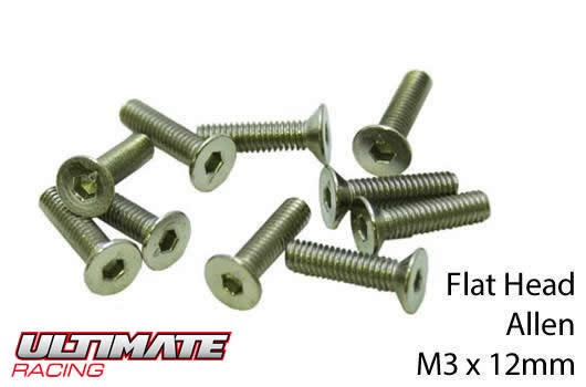 Ultimate Racing UR161312 Screws - Flat Head - Hex (Allen) - M3 x 12mm (10 pcs)