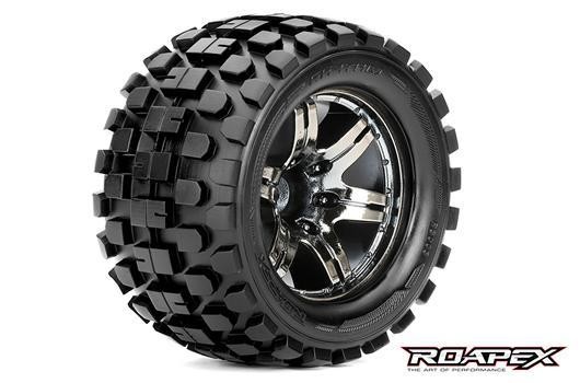 Roapex RXR3003-CB2 Tires - 1:10 Monster Truck - mounted - 1:2 offset - Chrome Black wheels - 12mm He