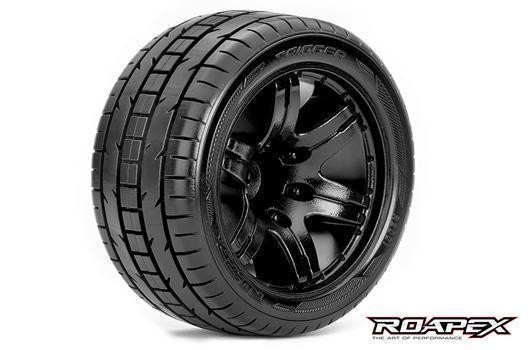 Roapex RXR2001-B0 Tires - 1:10 Stadium Truck - mounted - 0 offset - Black wheels - 12mm Hex - Trigge
