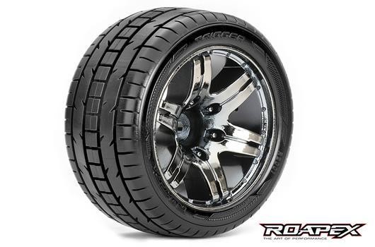 Roapex RXR2001-CB2 Tires - 1:10 Stadium Truck - mounted - 1:2 offset - Chrome Black wheels - 12mm He
