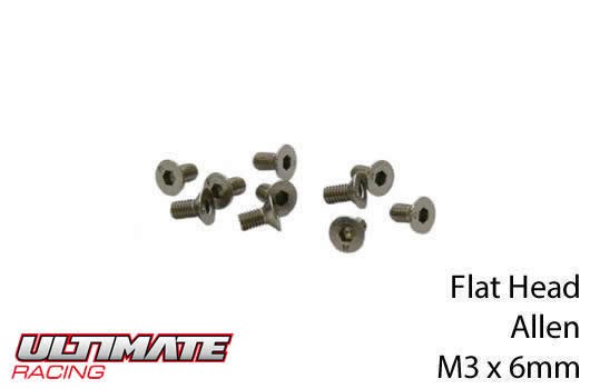 Ultimate Racing UR161306 Screws - Flat Head - Hex (Allen) - M3 x 6mm (10 pcs)