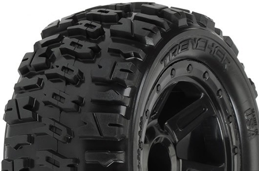 Pro-Line PRO119411 Tires - 1:16 - mounted - Black Desperado Wheels - 12mm Hex - Trencher 2.2" M