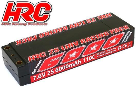 HRC Racing HRC02260R5 Battery - LiPo HV 2S - 7.6V 6000mAh 110C - RC Car - Hard Case - 5mm Plug 138x4
