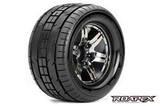 Roapex RXR3001-CB2 Tires - 1:10 Monster Truck - mounted - 1:2 offset - Chrome Black wheels - 12mm He