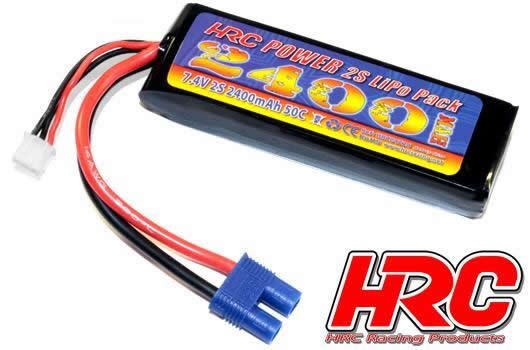 HRC Racing HRC04224E Battery - LiPo 2S - 7.4V 2400mAh 50C No Case RC Car Micro - EC3 Plug 97x30x20mm