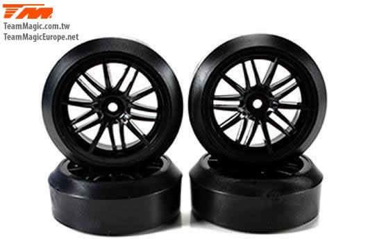 K Factory KF7624BKH Tires - 1:10 Drift - mounted - 15-Spoke wheels - 12mm Hex - Hard (4 pcs)