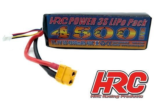 HRC Racing HRC06345XT60 Battery - LiPo 3S - 11.1V 4500mAh 40C - No Case - XT60 - 42x25x138mm