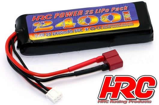 HRC Racing HRC04224D Battery - LiPo 2S - 7.4V 2400mAh 50C No Case RC Car Micro - Ultra T Plug 97x35