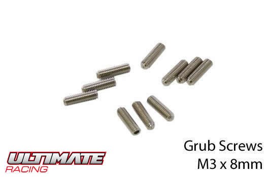 Ultimate Racing UR164308 Grub Screws - M3 x 8mm (10 pcs)