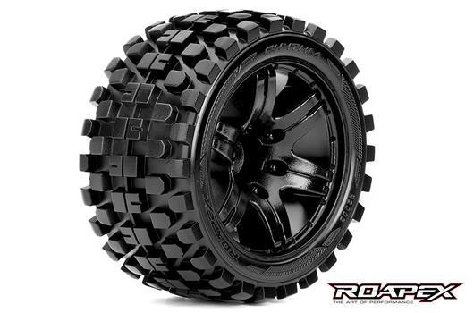 Roapex RXR2003-B2 Tires - 1:10 Stadium Truck - mounted - 1:2 offset - Black wheels - 12mm Hex - Rhyt