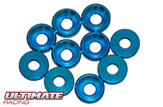 Ultimate Racing UR1501-A Washers - Conical - Aluminum - 3mm - Blue (10 pcs)